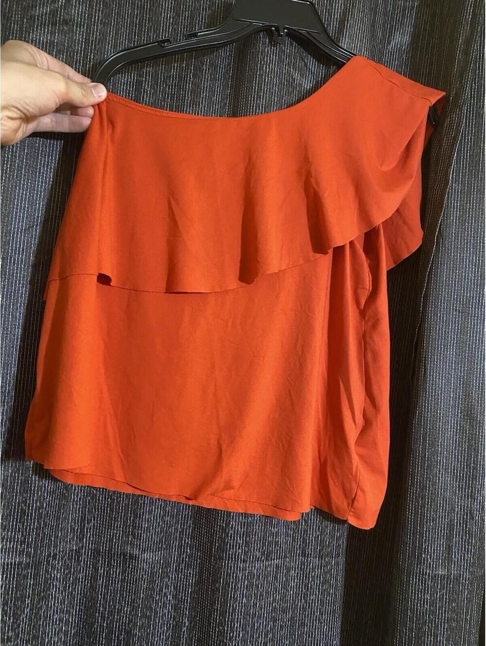 H.I.P. Women's Size Small Orange/Red One-Shoulder Ruffle Top